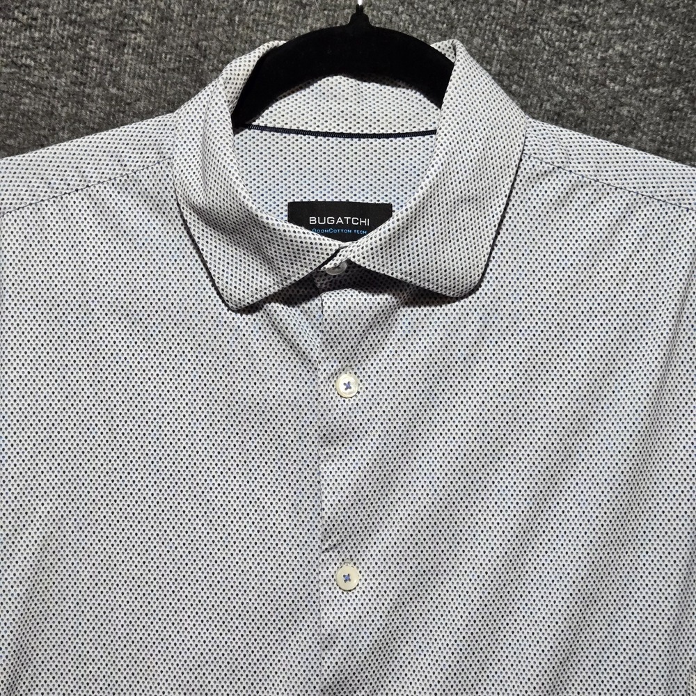 Bugatchi OoohCotton Tech 8 Way Stretch Shirt Mens Medium Blue Geometric Print